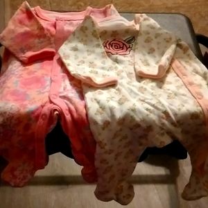 2 Flowery snap up footed pajamas for 0-3mos by Betsey Johnson